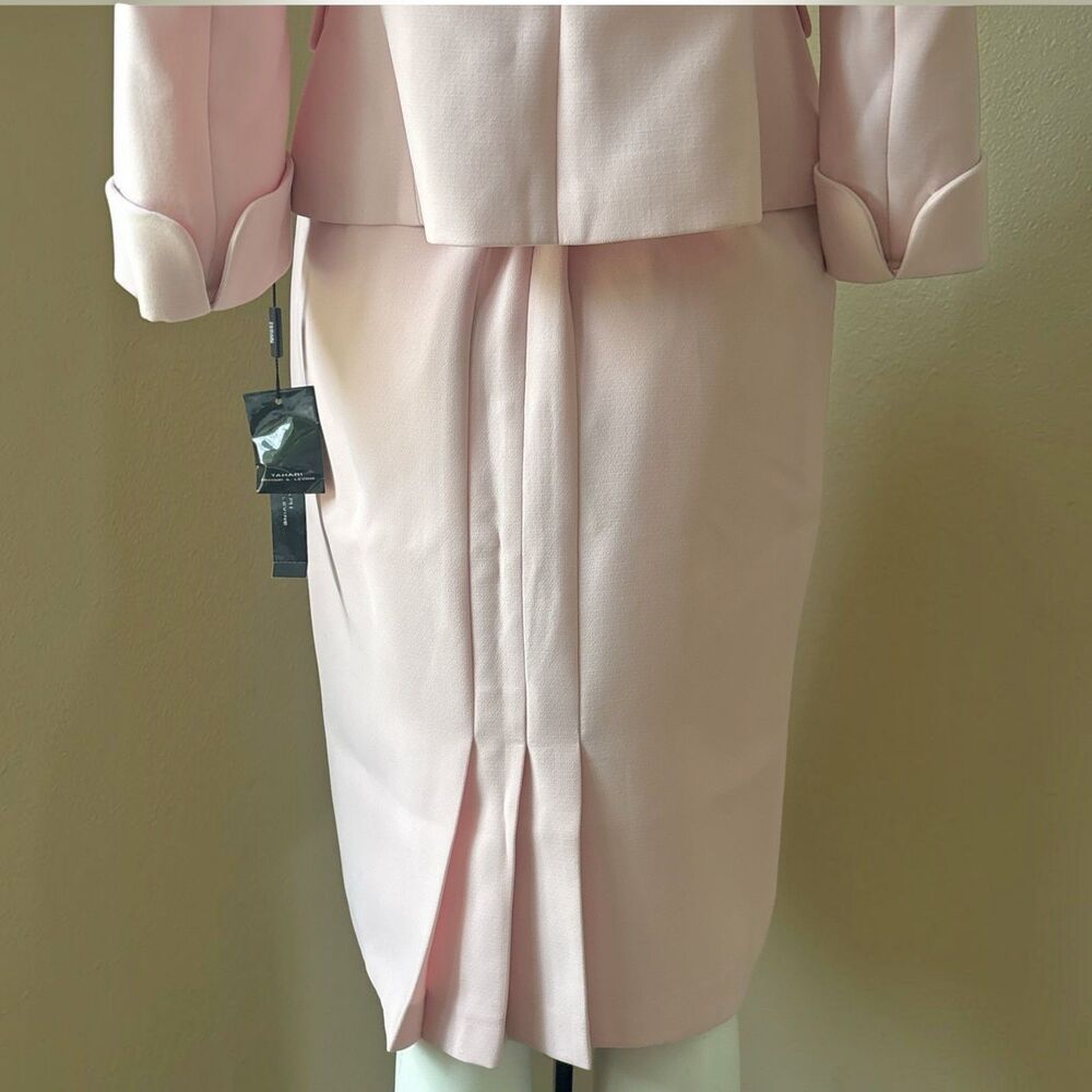 TAHARI Womens Pink Textured 2-Piece Skirt Suit Set Pearl Button Blazer - Picture 5 of 9